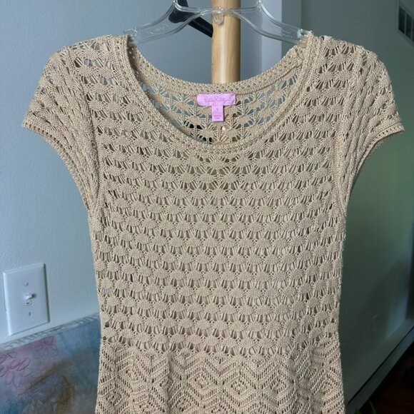 Lilly Pulitzer Paley Crochet Sweater Dress Gold Metallic Style #26045 Size Small - Picture 4 of 13
